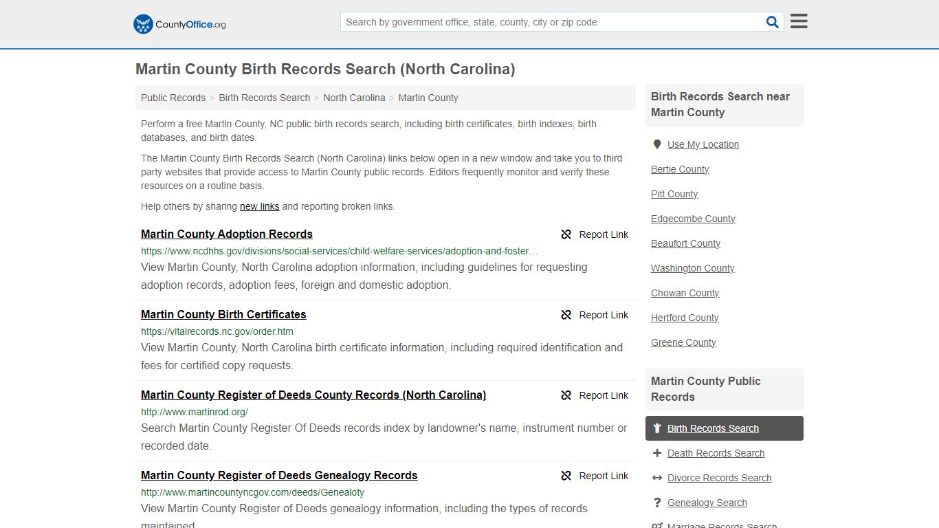 Martin County Birth Records Search (North Carolina) - County Office